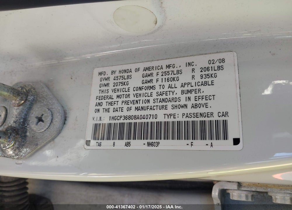2008 HONDA ACCORD 3.5 EX-L VIN: 1HGCP36808A040710
