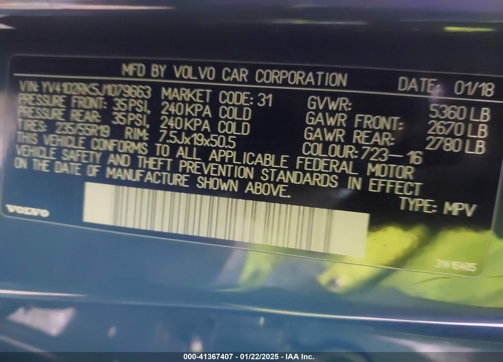 2018 VOLVO XC60 VIN: YV4102RK5J1079663