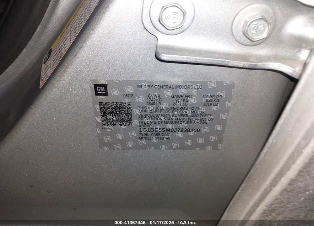2018 CHEVROLET CRUZE VIN: 1G1BE5SM0J7238200