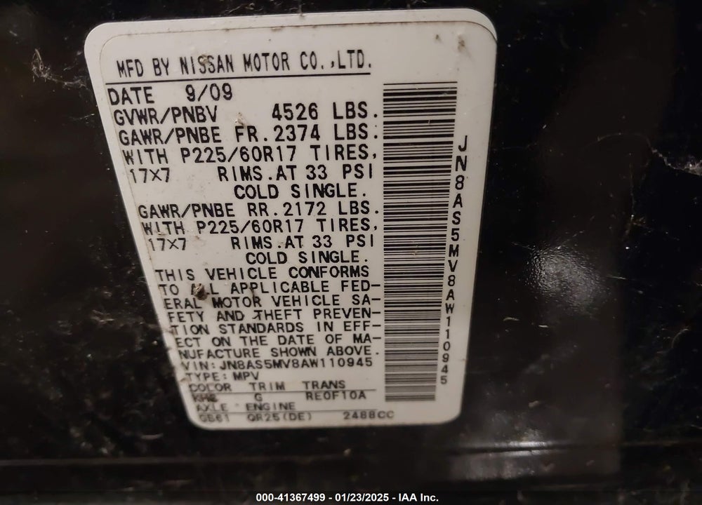 2010 NISSAN ROGUE SL VIN: JN8AS5MV8AW110945