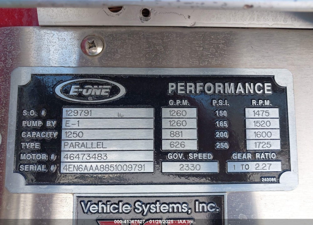 2005 EMERGENCY ONE FIRETRUCK VIN: 4EN6AAA8851009791