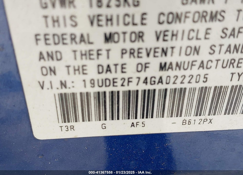 2016 ACURA ILX VIN: 19UDE2F74GA022205
