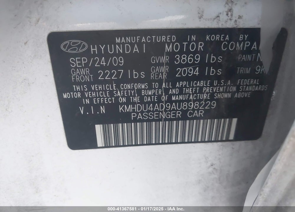 2010 HYUNDAI ELANTRA BLUE/GLS/SE VIN: KMHDU4AD9AU898229