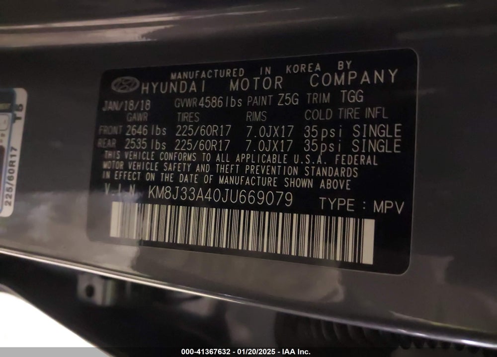2018 HYUNDAI TUCSON SEL VIN: KM8J33A40JU669079