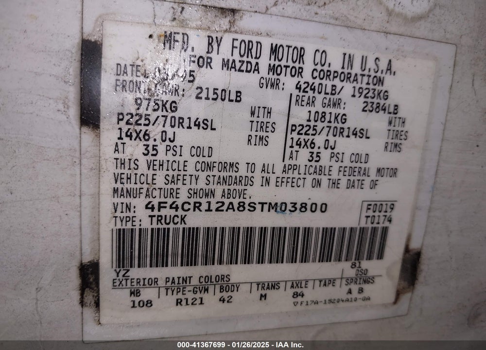 1995 MAZDA B2300 VIN: 4F4CR12A8STM03800