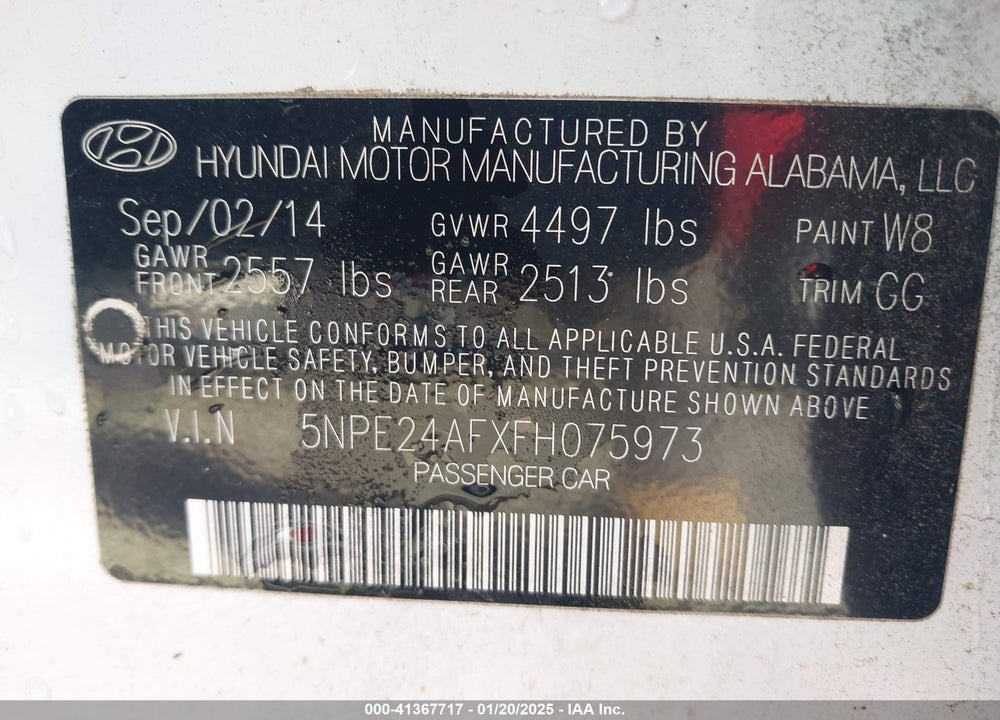 2015 HYUNDAI SONATA VIN: 5NPE24AFXFH075973