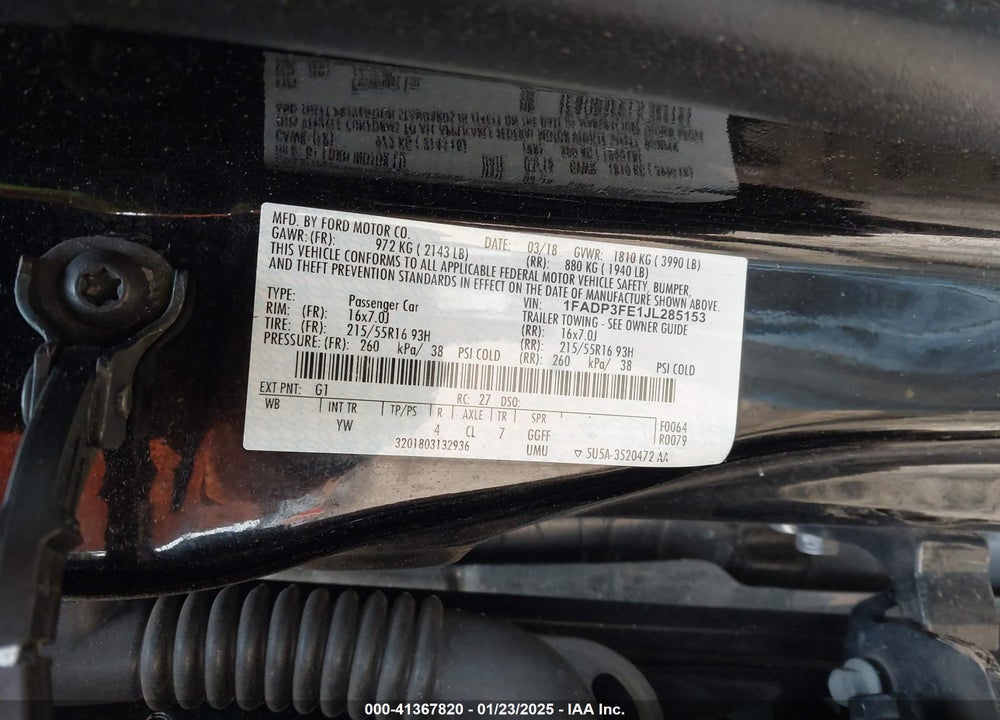 2018 FORD FOCUS SE VIN: 1FADP3FE1JL285153