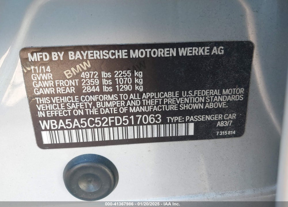 2015 BMW 528I VIN: WBA5A5C52FD517063