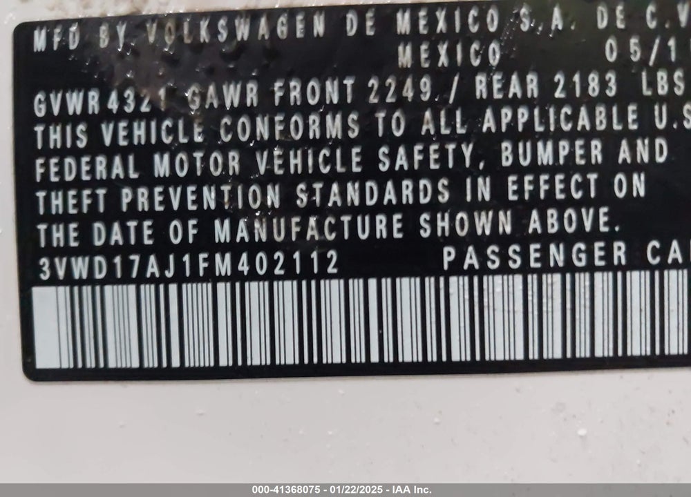 2015 VOLKSWAGEN JETTA 1.8T SE VIN: 3VWD17AJ1FM402112