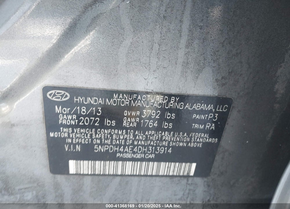 2013 HYUNDAI ELANTRA GLS VIN: 5NPDH4AE4DH313914