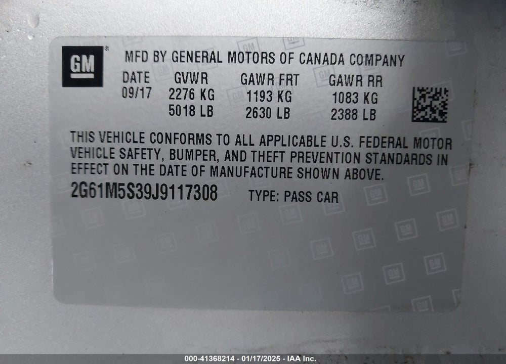 2018 CADILLAC XTS LUXURY VIN: 2G61M5S39J9117308