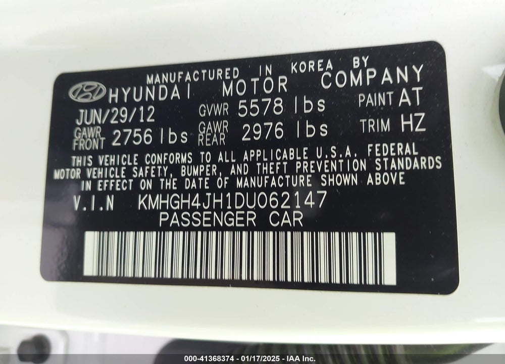 2013 HYUNDAI EQUUS SIGNATURE VIN: KMHGH4JH1DU062147