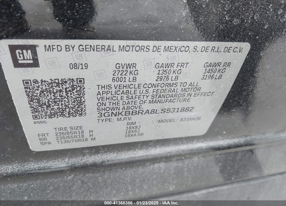 2020 CHEVROLET BLAZER FWD 1LT VIN: 3GNKBBRA8LS531882