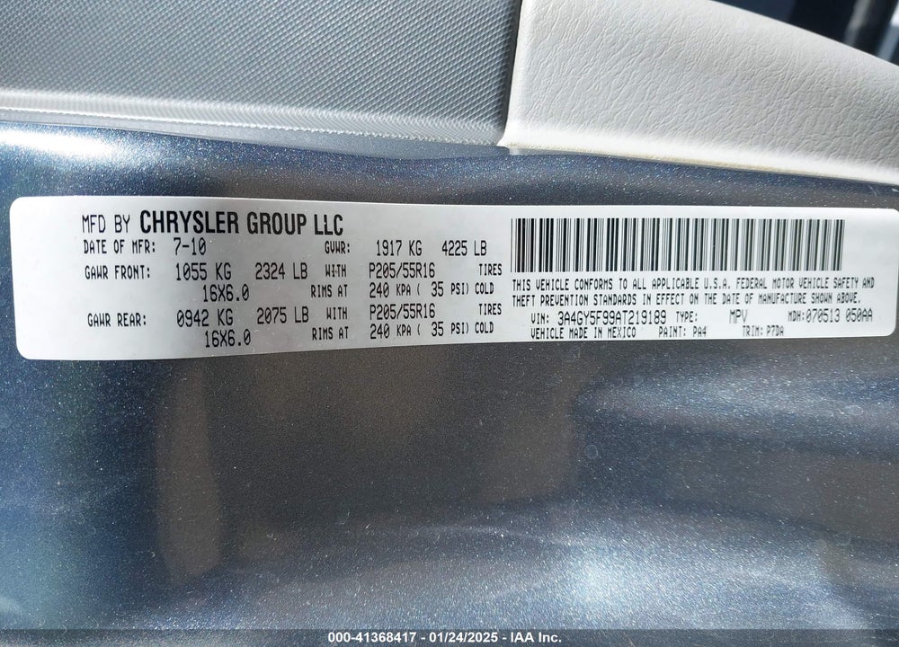 2010 CHRYSLER PT CRUISER VIN: 3A4GY5F99AT219189