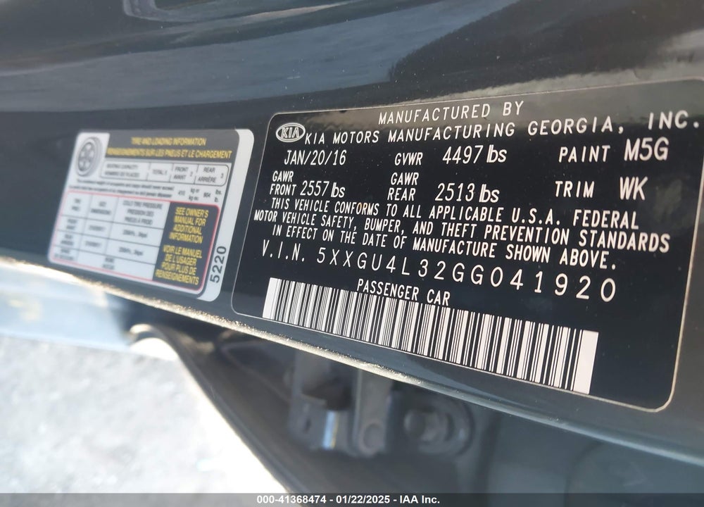 2016 KIA OPTIMA VIN: 5XXGU4L32GG041920