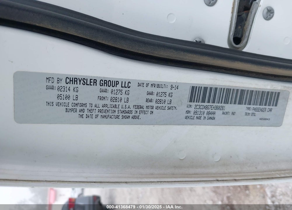 2014 DODGE CHARGER SE VIN: 2C3CDXBG7EH360281