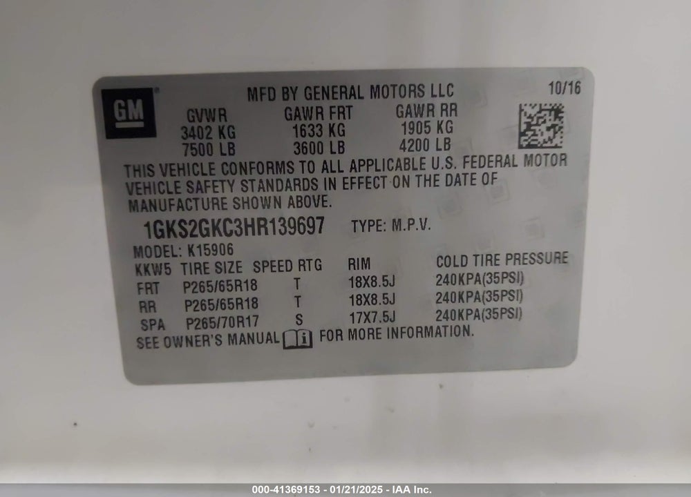 2017 GMC YUKON XL SLT VIN: 1GKS2GKC3HR139697