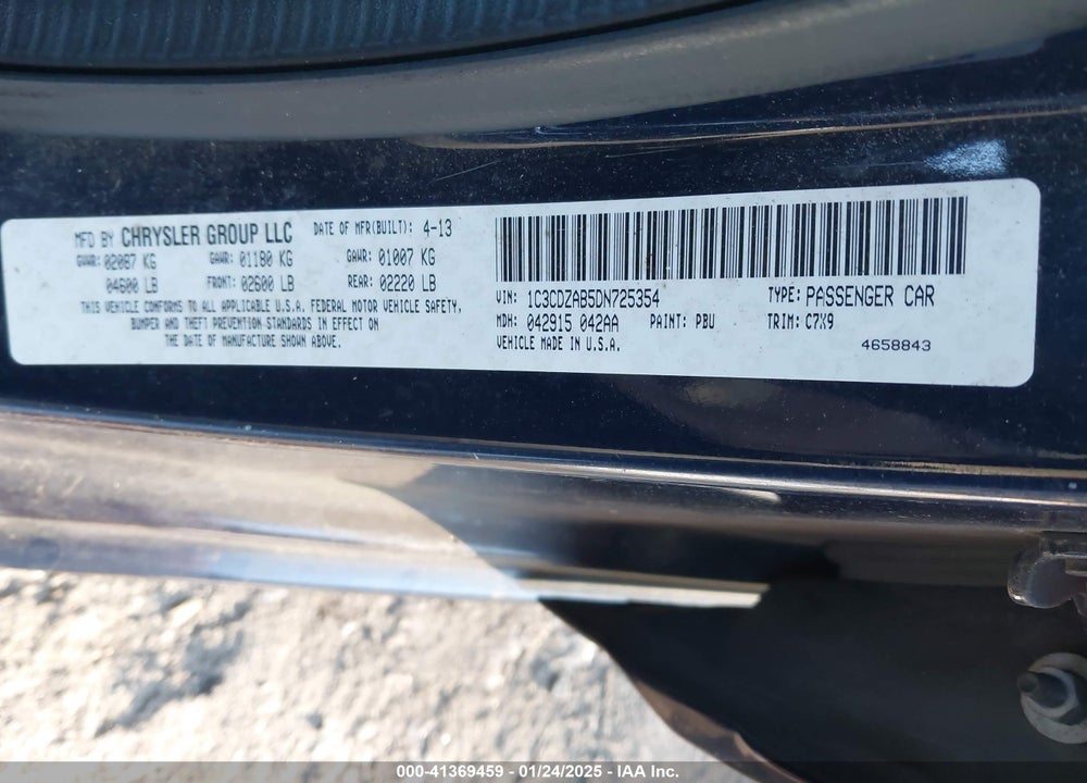 2013 DODGE AVENGER VIN: 1C3CDZAB5DN725354