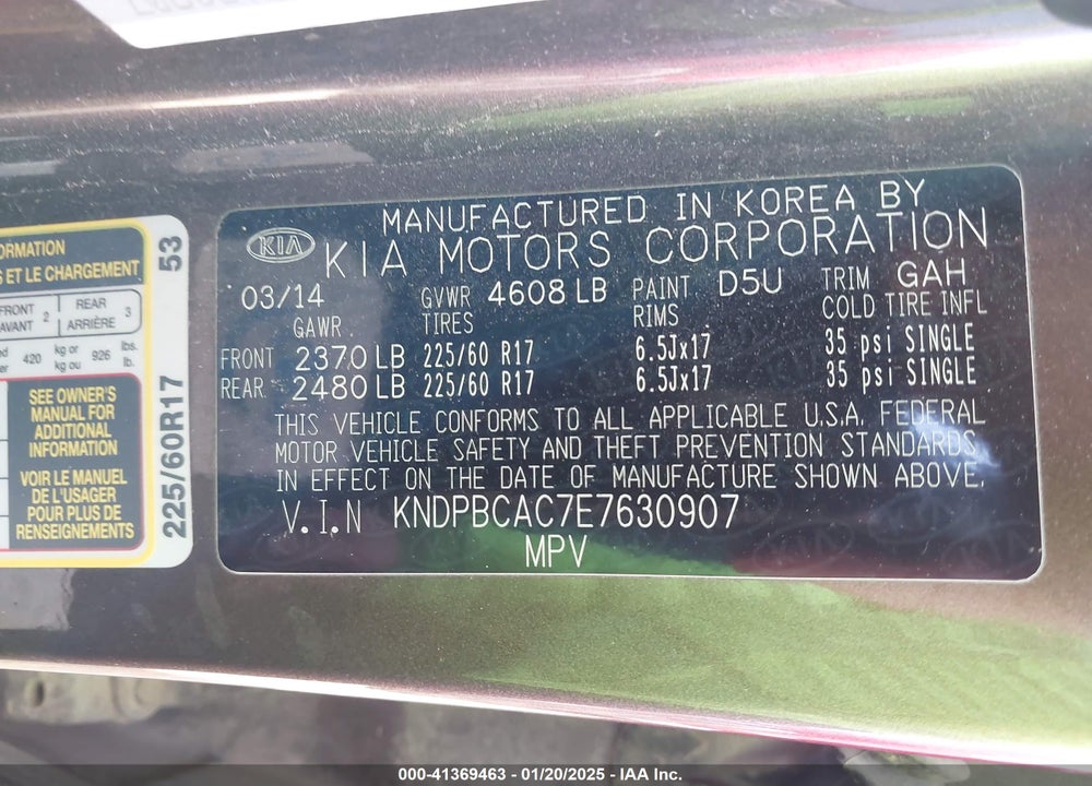 2014 KIA SPORTAGE VIN: KNDPBCAC7E7630907
