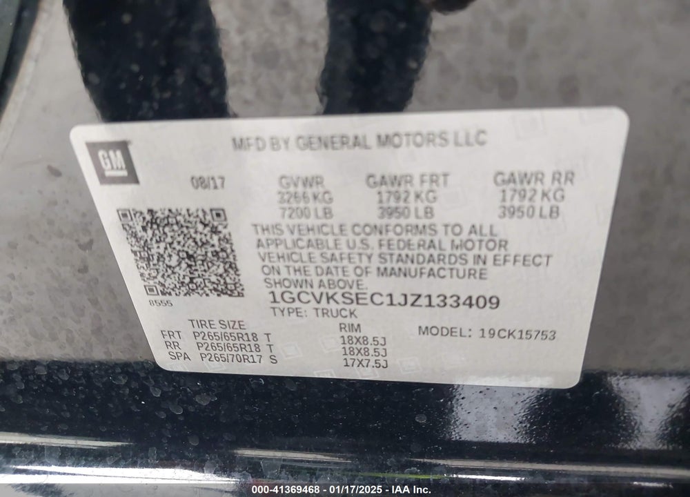 2018 CHEVROLET SILVERADO 1500 VIN: 1GCVKSEC1JZ133409