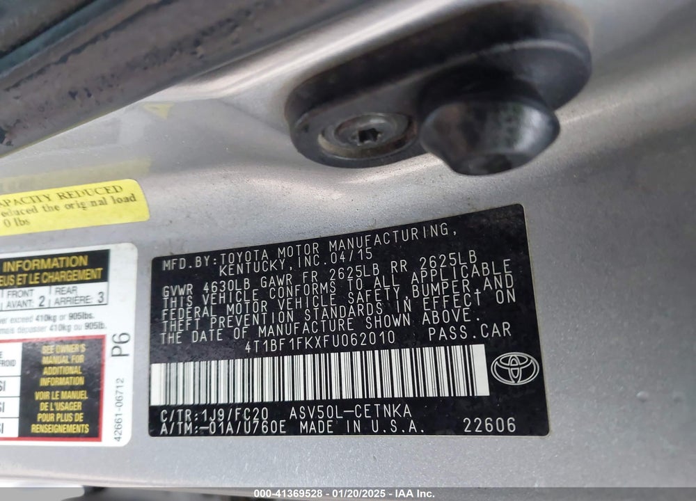2015 TOYOTA CAMRY VIN: 4T1BF1FKXFU062010