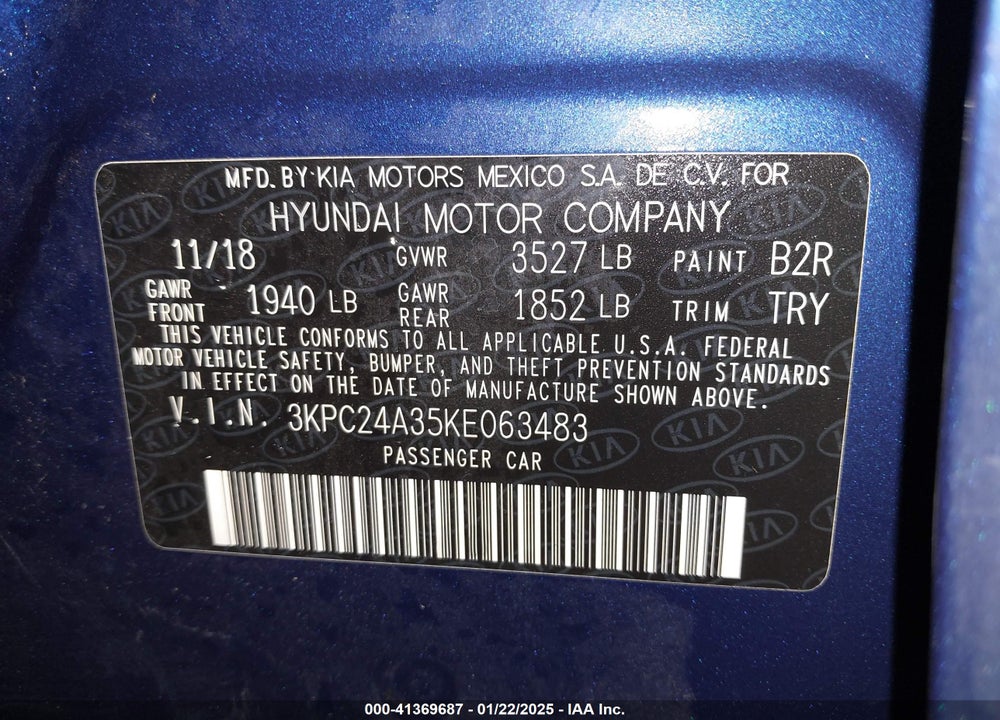 2019 HYUNDAI ACCENT VIN: 3KPC24A35KE063483