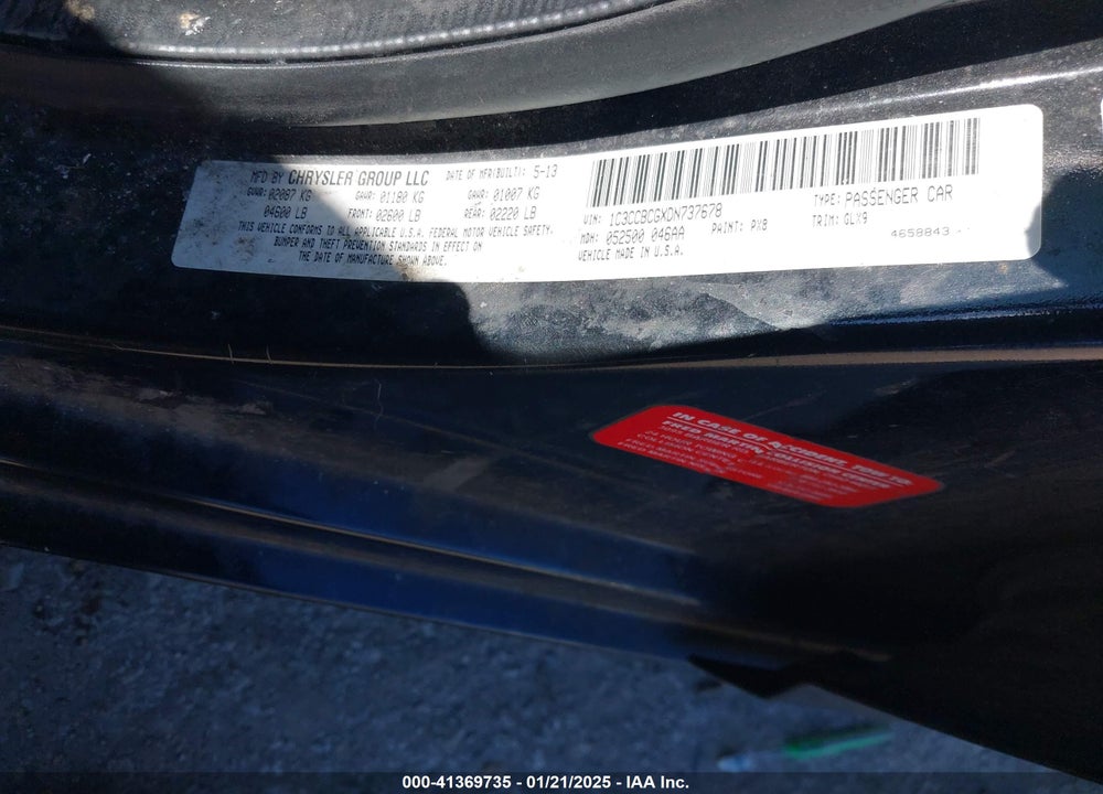 2013 CHRYSLER 200 VIN: 1C3CCBCGXDN737678