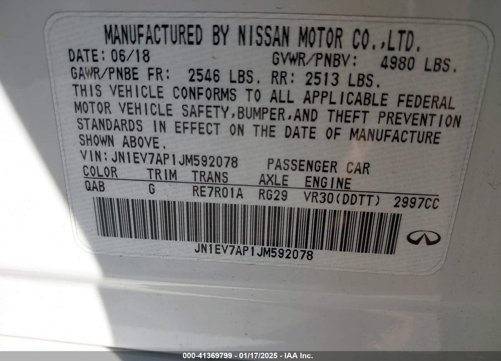 2018 INFINITI Q50 VIN: JN1EV7AP1JM592078