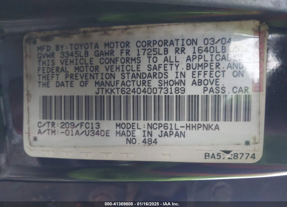 2004 SCION XA VIN: JTKKT624040073189