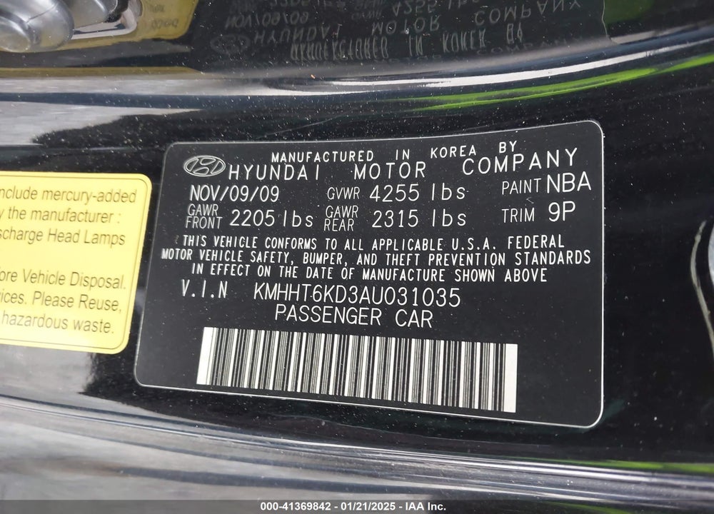 2010 HYUNDAI GENESIS 2.0T PREMIUM VIN: KMHHT6KD3AU031035