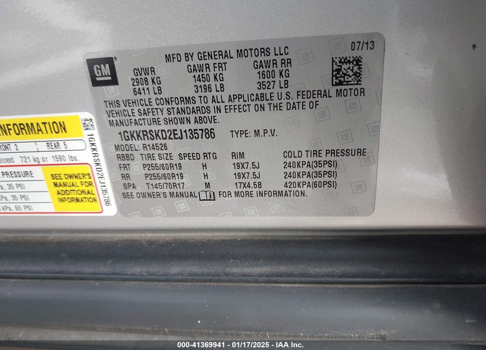 2014 GMC ACADIA SLT-2 VIN: 1GKKRSKD2EJ135786