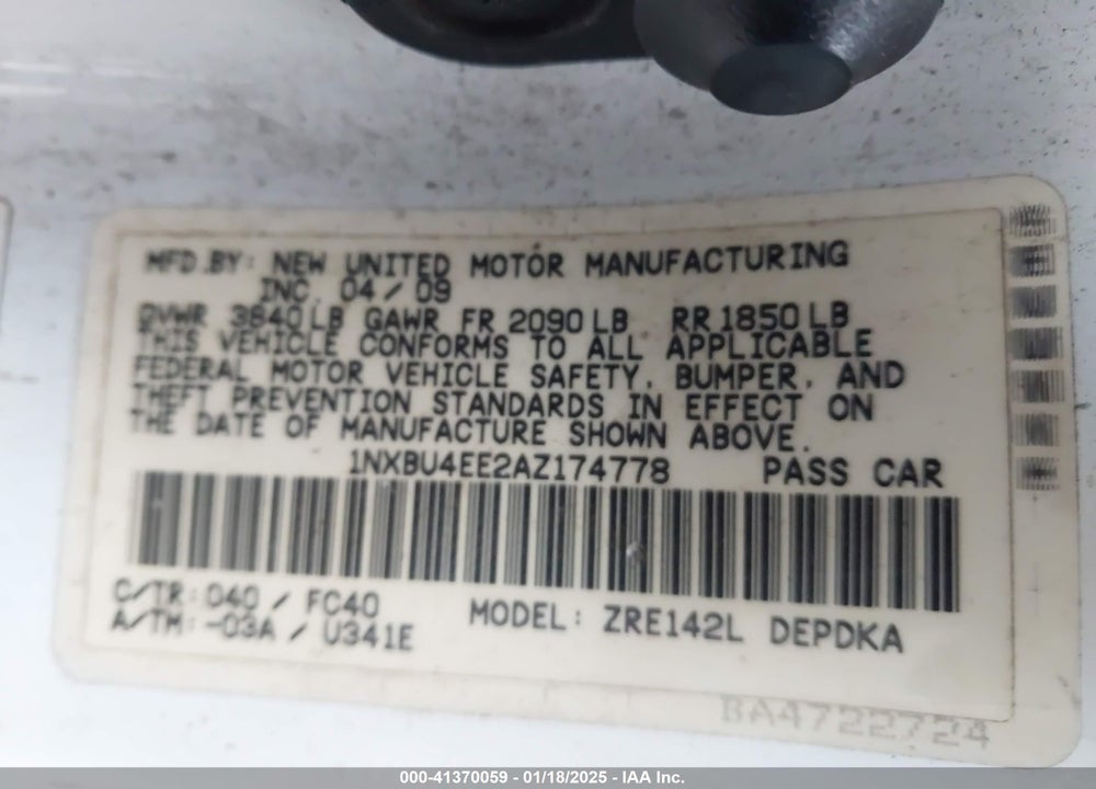 2010 TOYOTA COROLLA LE VIN: 1NXBU4EE2AZ174778