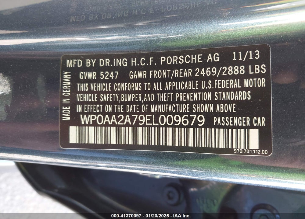 2014 PORSCHE PANAMERA 4 VIN: WP0AA2A79EL00967