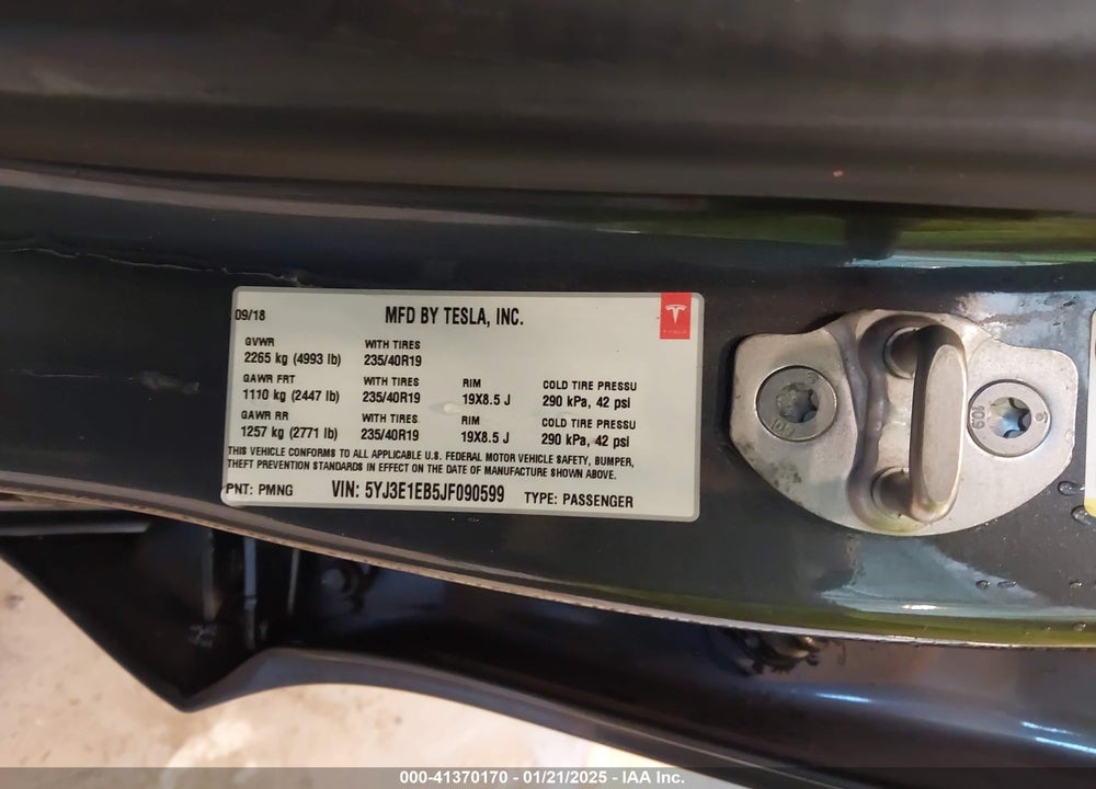 2018 TESLA MODEL 3 VIN: 5YJ3E1EB5JF090599