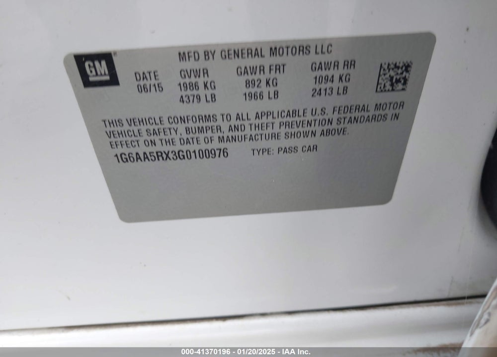 2016 CADILLAC ATS VIN: 1G6AA5RX3G0100976