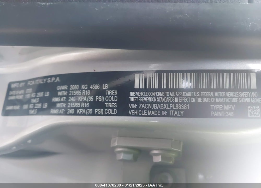 2020 JEEP RENEGADE SPORT 4X4 VIN: ZACNJBABXLPL88381
