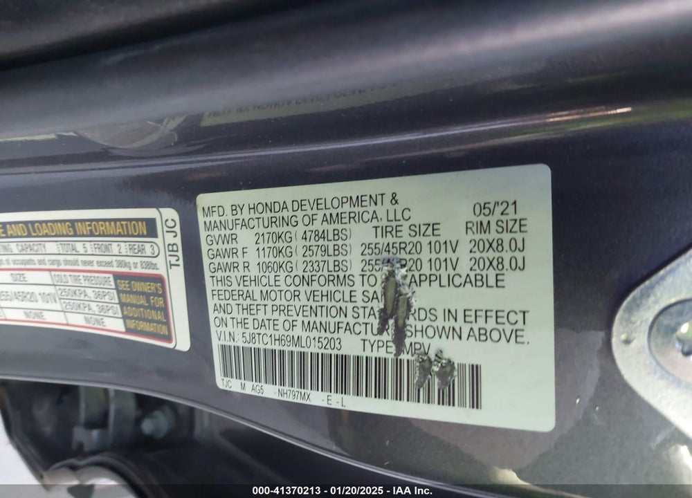 2021 ACURA RDX A-SPEC PACKAGE VIN: 5J8TC1H69ML015203