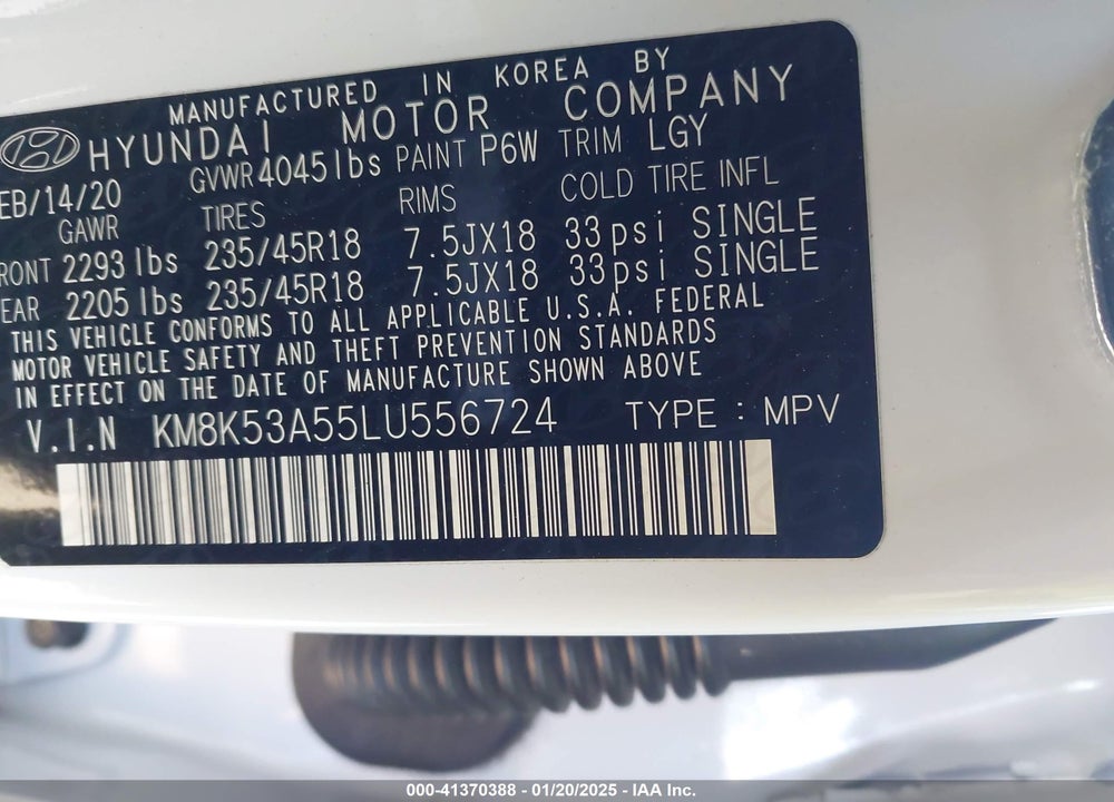 2020 HYUNDAI KONA ULTIMATE VIN: KM8K53A55LU556724