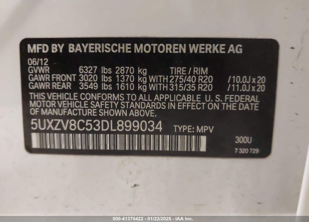 2013 BMW X5 XDRIVE50I VIN: 5UXZV8C53DL899034