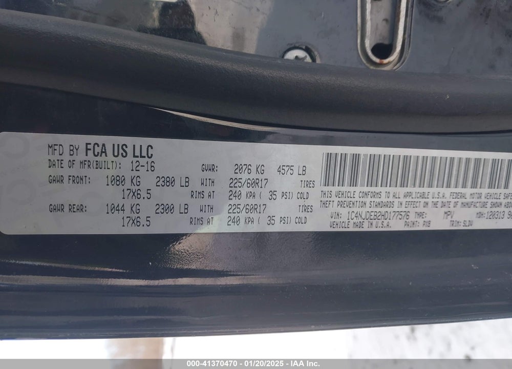 2017 JEEP COMPASS VIN: 1C4NJDEB2HD177576