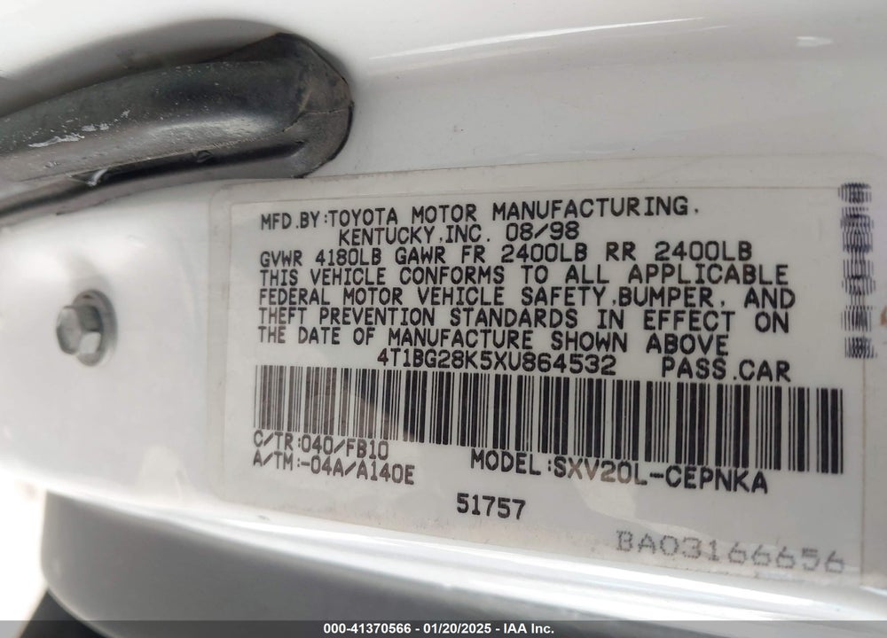 1999 TOYOTA CAMRY LE VIN: 4T1BG28K5XU864532