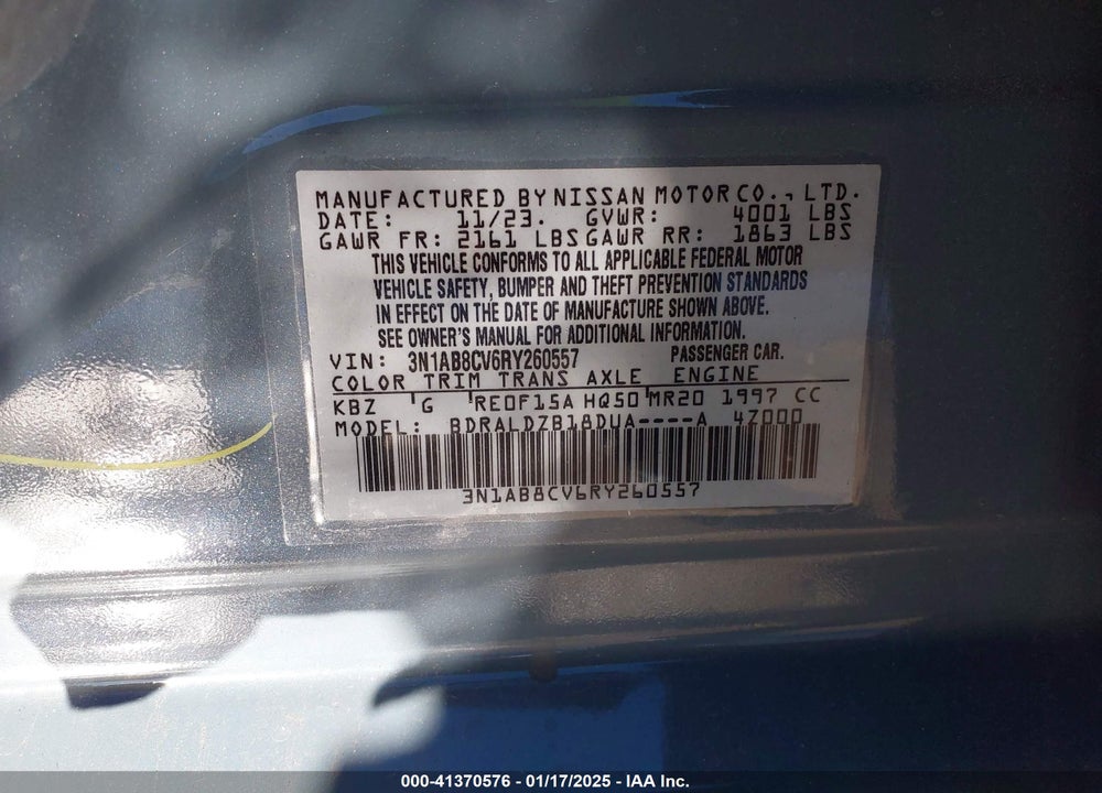 2024 NISSAN SENTRA VIN: 3N1AB8CV6RY260557
