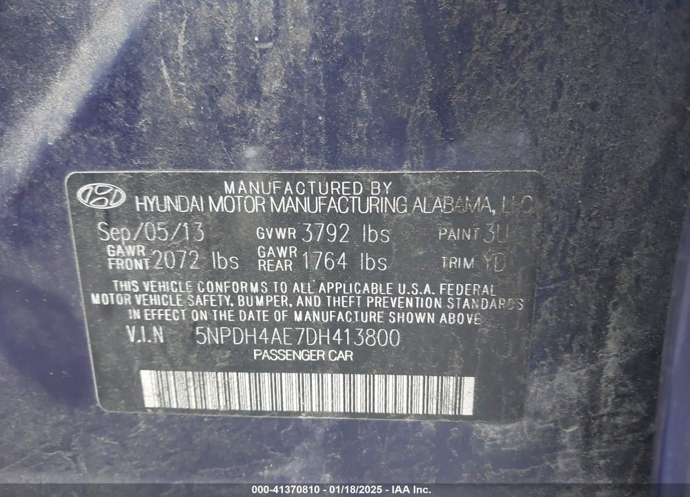 2013 HYUNDAI ELANTRA VIN: 5NPDH4AE7DH413800
