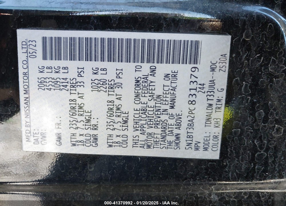 2023 NISSAN ROGUE SV FWD VIN: 5N1BT3BA2PC831379