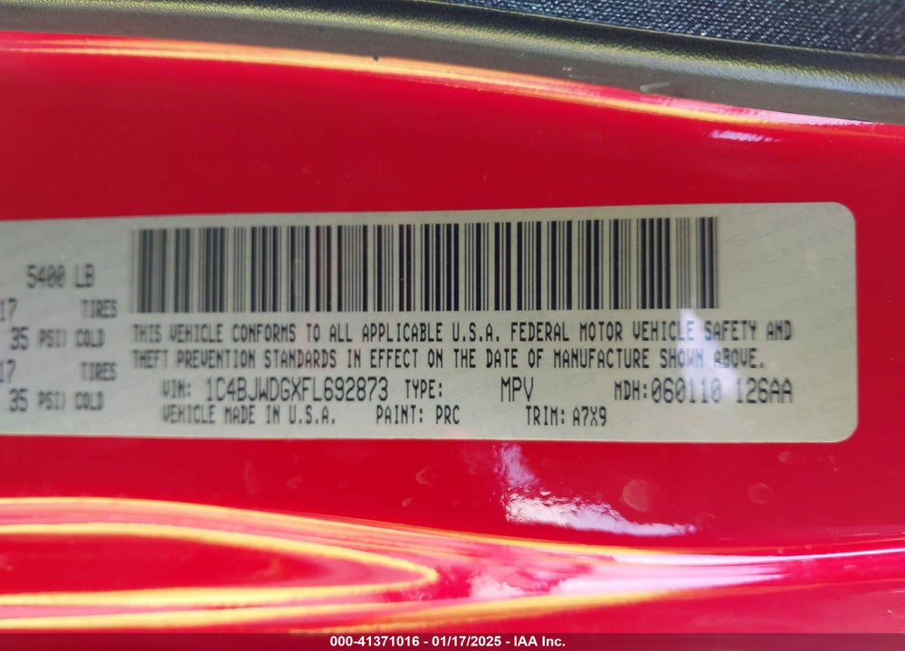 2015 JEEP WRANGLER UNLIMITED SPORT VIN: 1C4BJWDGXFL692873