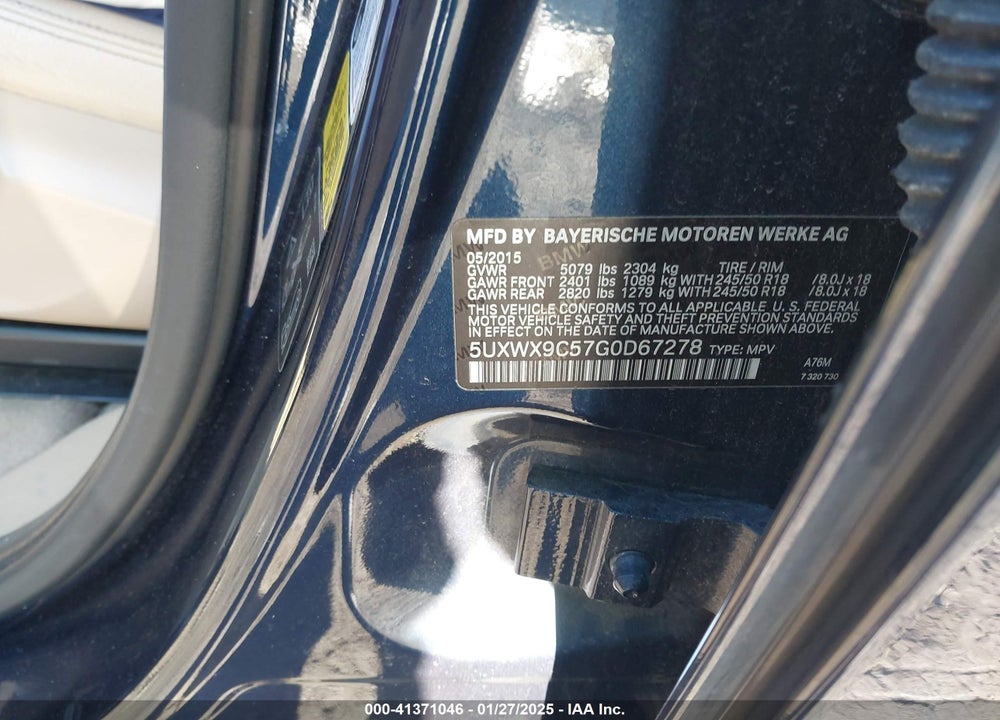 2016 BMW X3 XDRIVE28I VIN: 5UXWX9C57G0D67278
