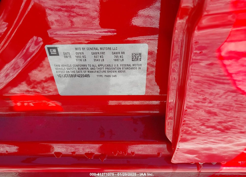 2015 CHEVROLET SONIC VIN: 1G1JC6SB9F4220485
