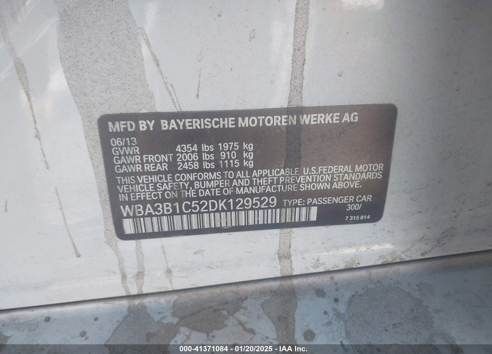 2013 BMW 320I VIN: WBA3B1C52DK129529