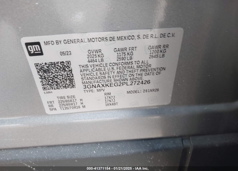2023 CHEVROLET EQUINOX FWD LT VIN: 3GNAXKEG2PL272426