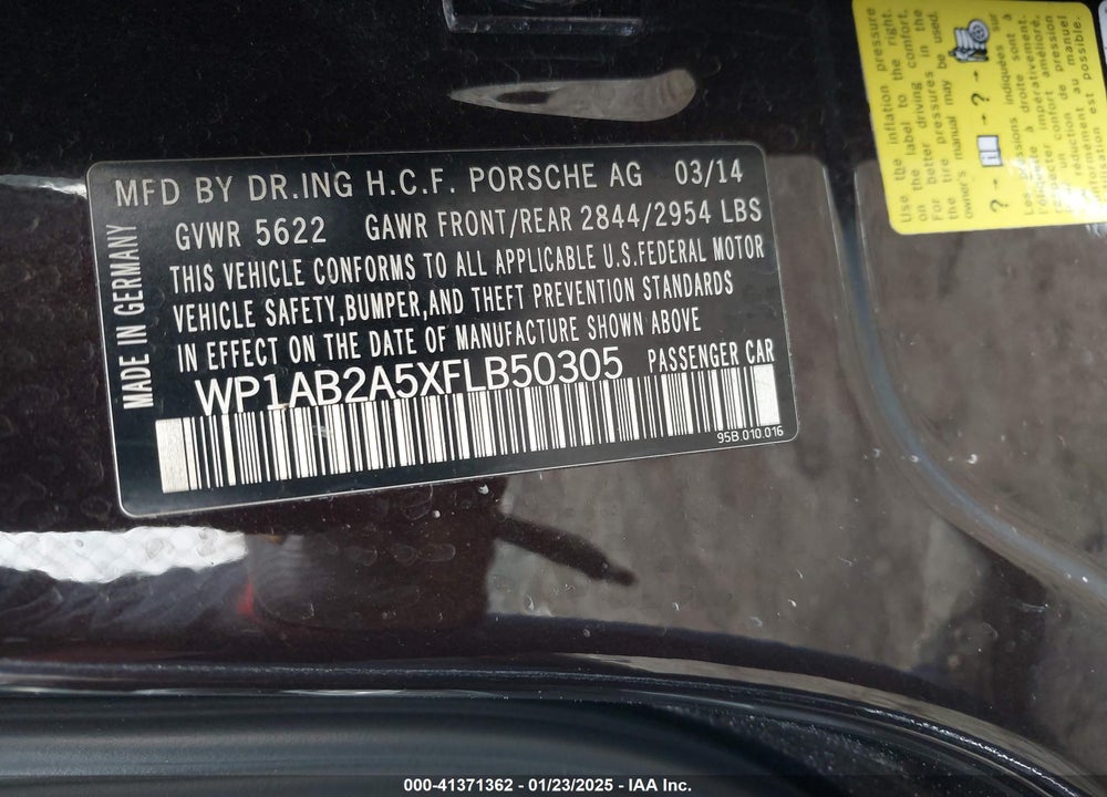 2015 PORSCHE MACAN S VIN: WP1AB2A5XFLB50305